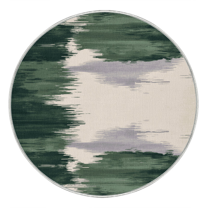 Tapis beige lavable à la machine, Rond 7 pi