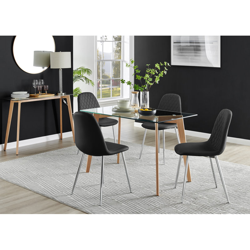 4 - Person Dining Set, Light Brown, Black/Silver
