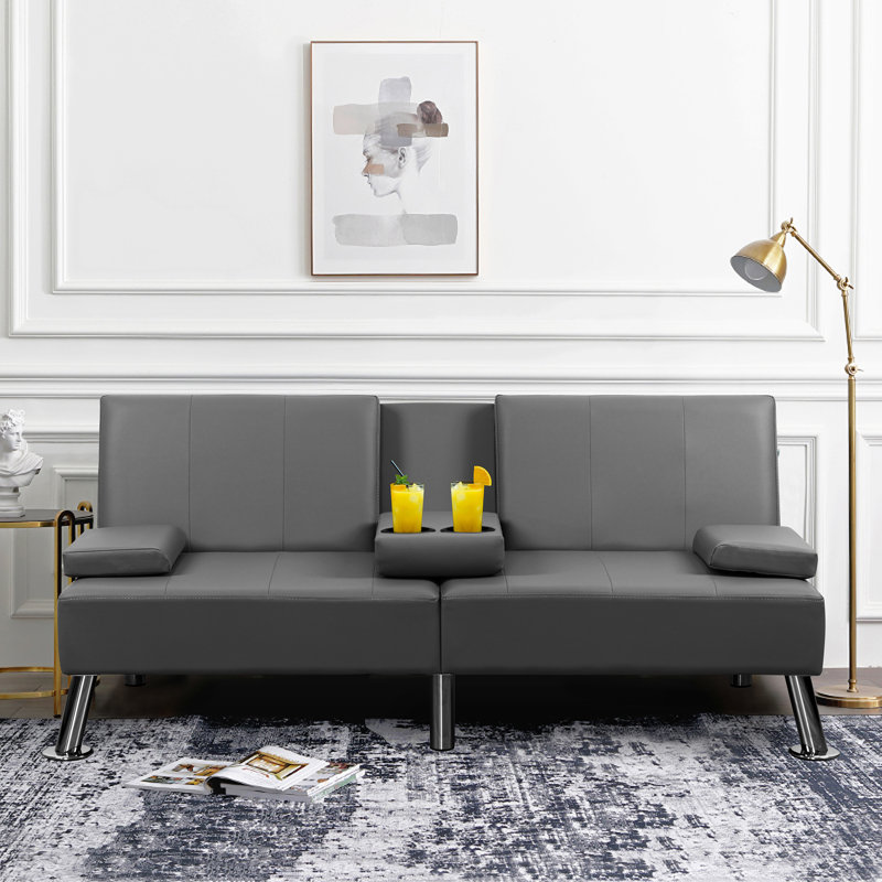 Futon convertible moderne, canapé-lit pliant réglable, Cuir gris