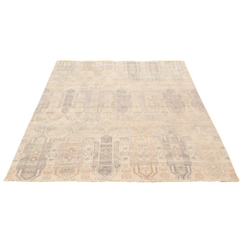 Tapis décoratif taupe en laine de conception unique 7 pi 10 po x 9 pi 11 po noué à la main New Age