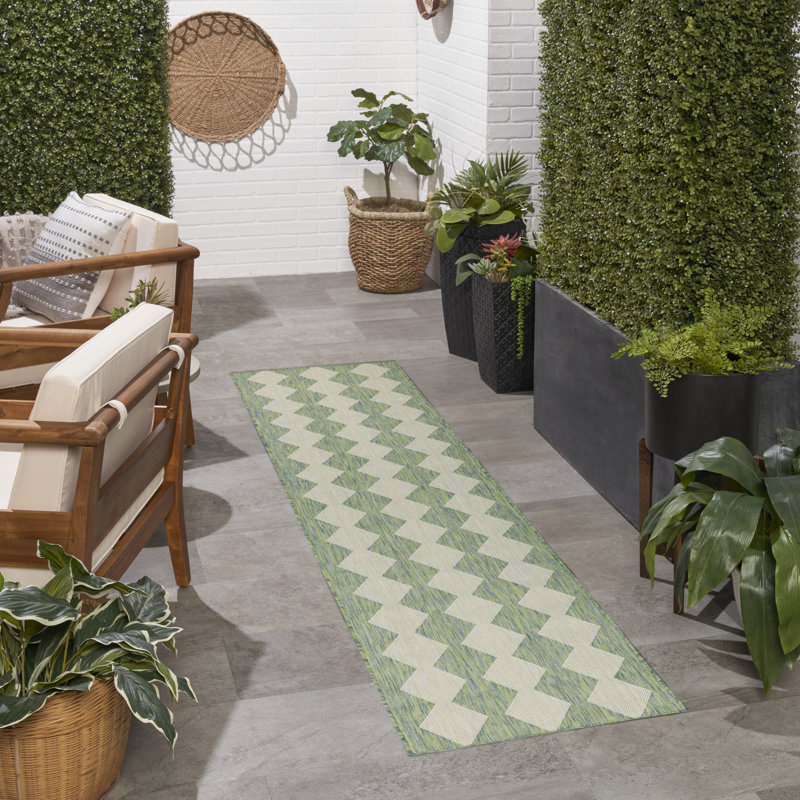 Tapis intérieur / extérieur rectangulaire Positano, Tapis de couloir 2 pi x 6 pi, Bleu vert