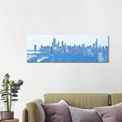 Digital Sketch Of Chicago Skyline, USA VI - Wrapped Canvas Panoramic Print