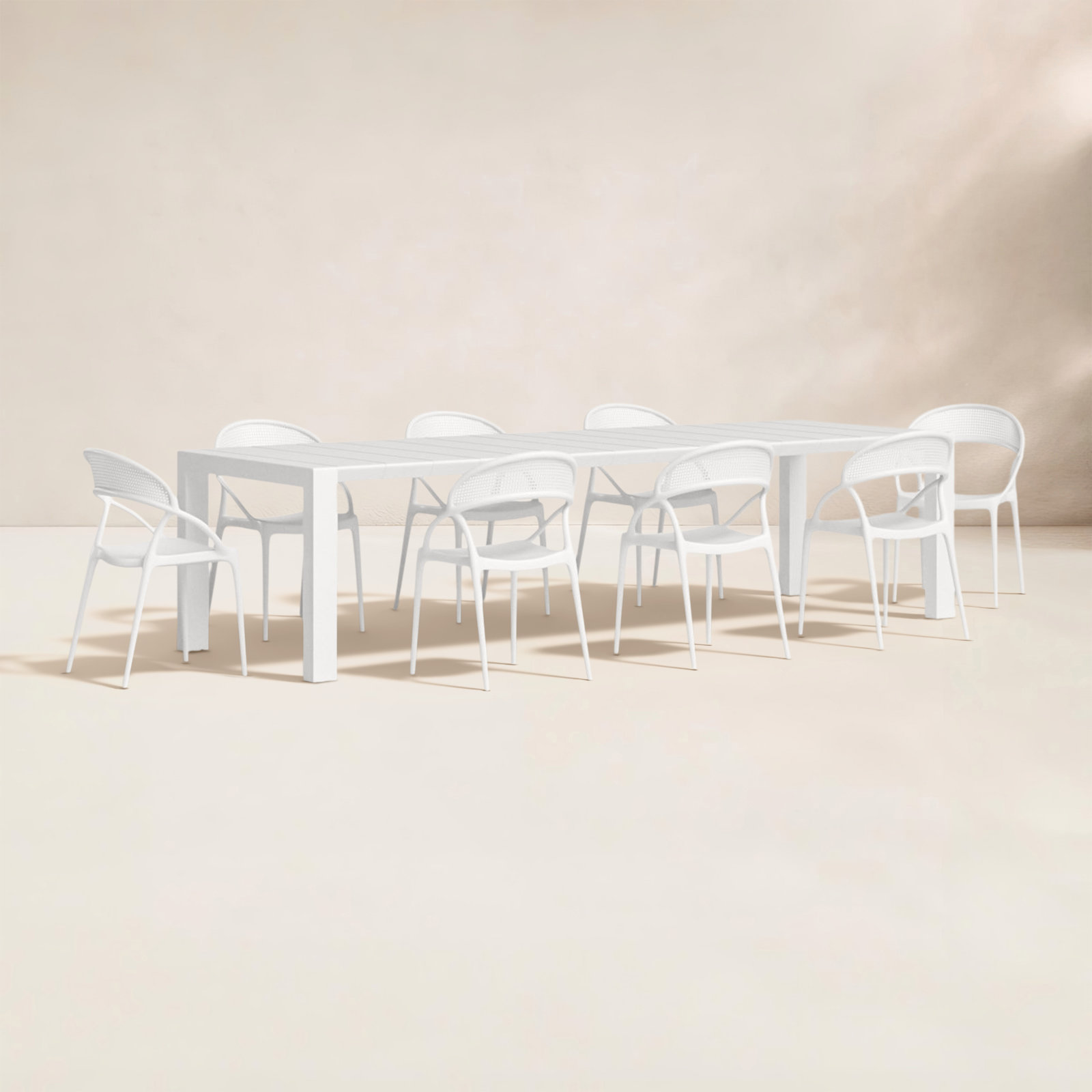 Farrah 118'' Rectangular 8-Person Outdoor Dining Set, White