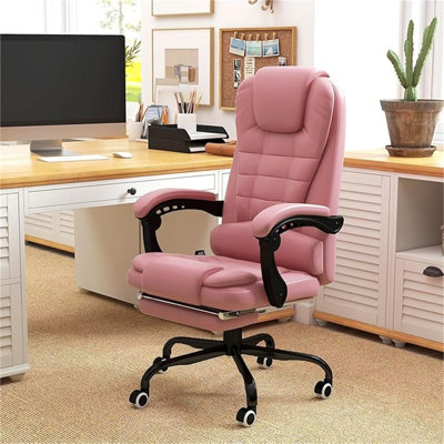 Fauteuil de massage vibrant à 7 points Vinsetto, chaise d'ordinateur à haut dossier avec support lombaire, repose-pieds, dossier inclinable, hauteur réglable, rose
