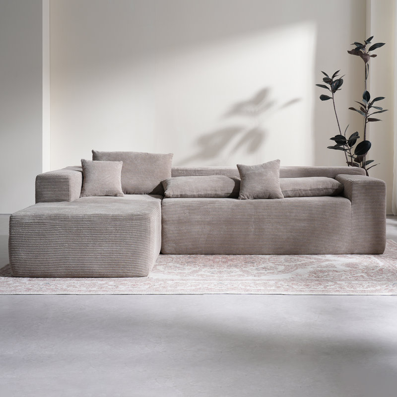 Canapé en velours côtelé 2 pièces désossé sans assemblage requis, Velours côtelé beige, Orienté à gauche (vu de face)