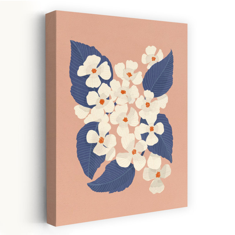 Cornouailles blanches délicates fleurs abstraites, art mural, H 60 po x l 40 po