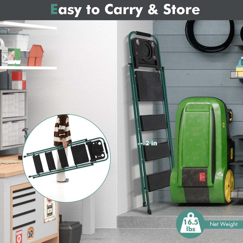 Stroupe 4 Step Folding Ladder 330lbs Portable Steel Anti-slip Step Stool W/tool Platform