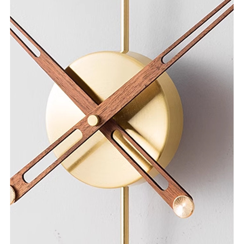 Golden Metal Solid Wood Round Wall Clocks, Oversized