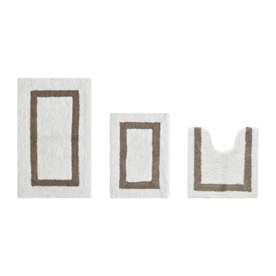 Ensemble de tapis de salle de bain réversible 100% coton ultra doux 3 pièces Atle