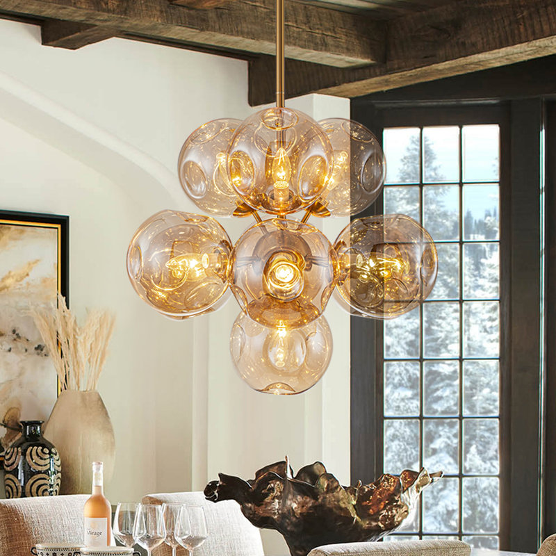 Lustre sphérique spoutnik 10 lumières en verre ambré, Ambre