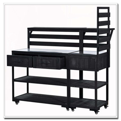 62.3'' Patio Kitchen Island Solid Wood Kitchen Cart with Stainless Table Top