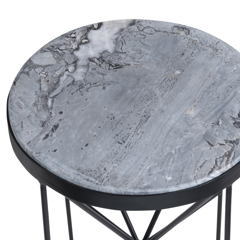 Grey Marble And Metal Round Accent_End Table