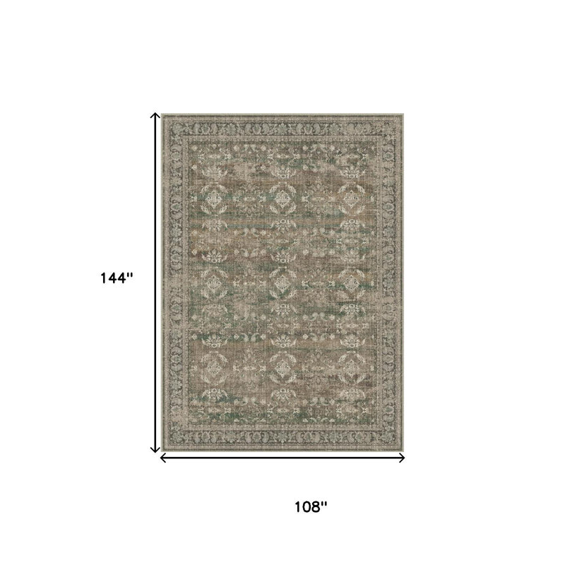 Tapis ivoire et vert délavé à médaillon floral 9 pi x 12 pi