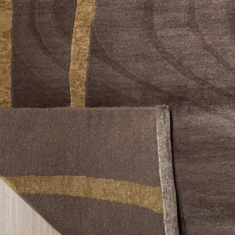 Tapis brun / doré en soie / laine Annielou, Tapis de couloir 2 pi 6 po x 10 pi