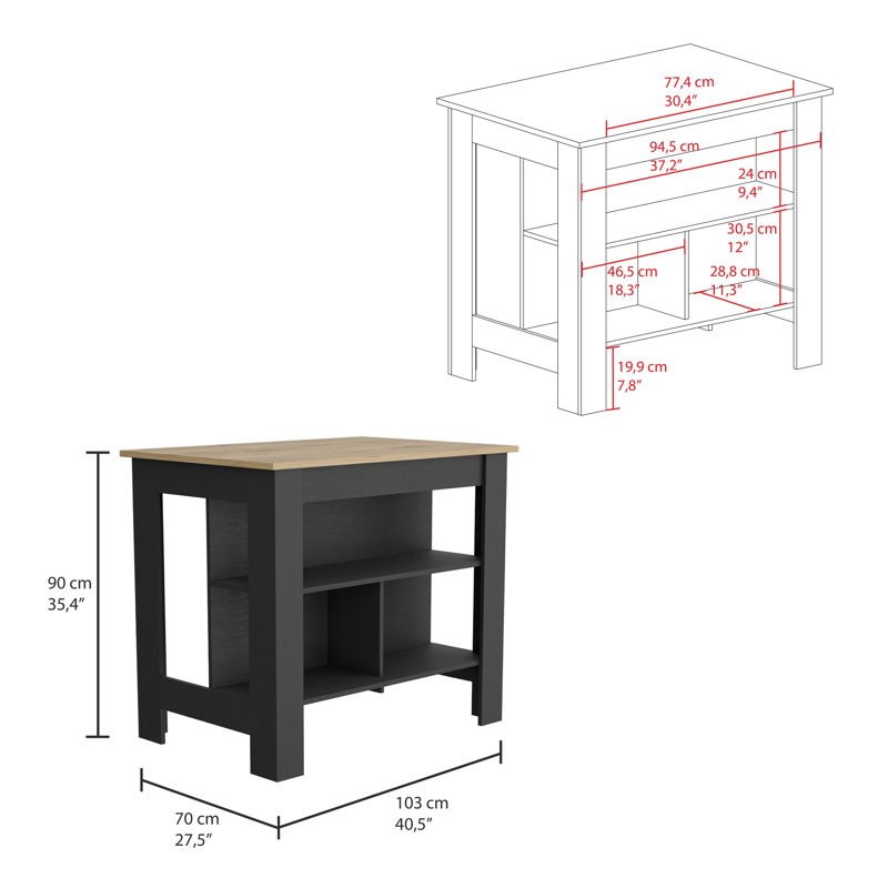 Kymora Wood Kitchen Island, Brown, Black