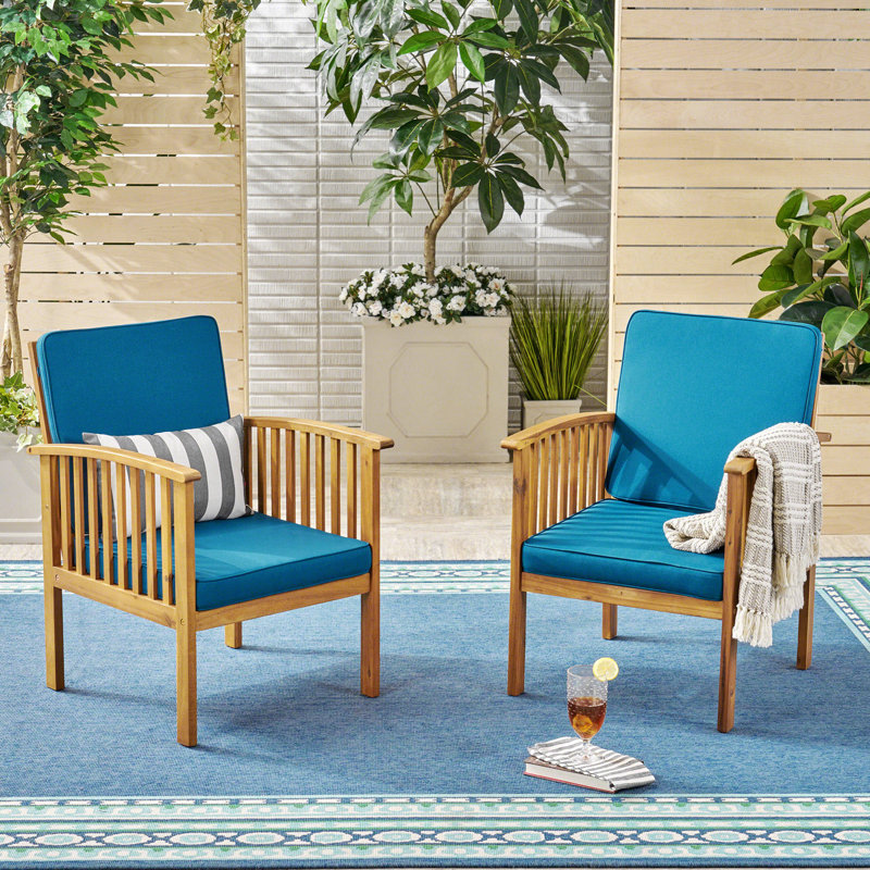 Sikeston Acacia Outdoor Lounge Chair, Brown Frame/Grey Cushion, Dark Teal