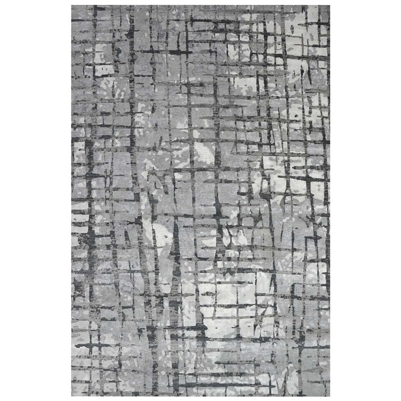 Windsom Abstract Area Rug in Sliver/Charcoal, Rectangle 6' x 9'