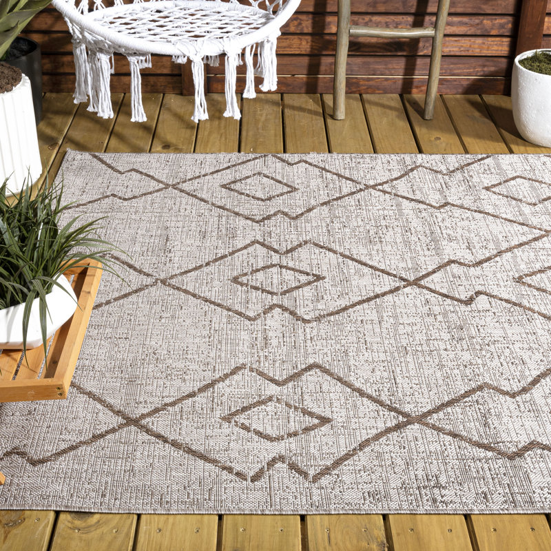 Worceer Tribal Diamond Trellis Beige/Brown Indoor/Outdoor Rug, Rectangle 3'1" x 5'