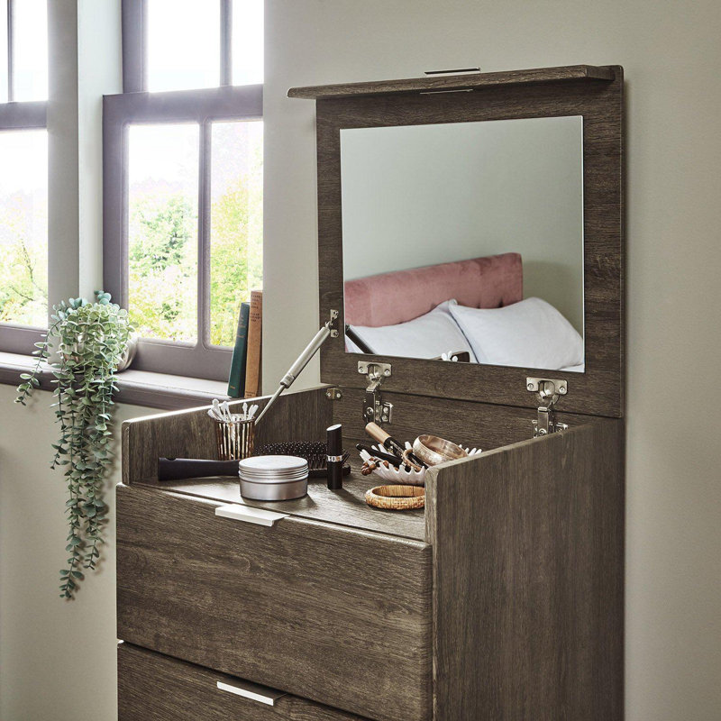 Nagata Chest of Drawers with flip up mirror, Dark Brown
