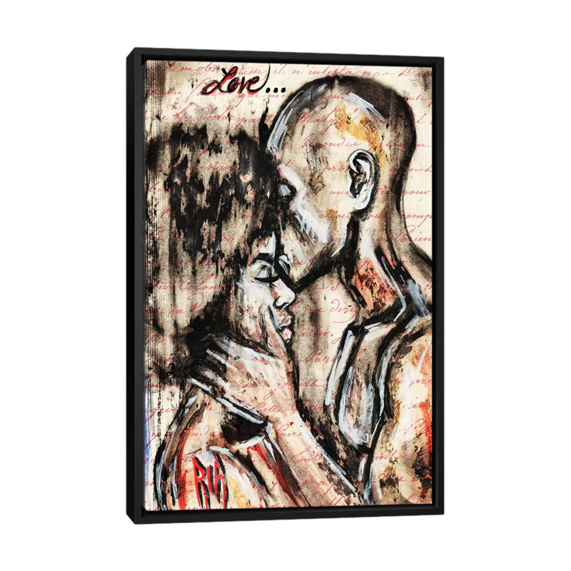 «Love Story» par l'artiste Ria - reproduction d'art, H 60 po x l 40po x P 1,5 po, Toile avec cadre noir, Aucun mat