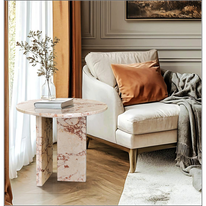 Genuine  Natural Marble Coffee Table, Small And Elegant For Living Room, Real Stone, 15.8" H x 17.7" L x 17.7" W, Pink