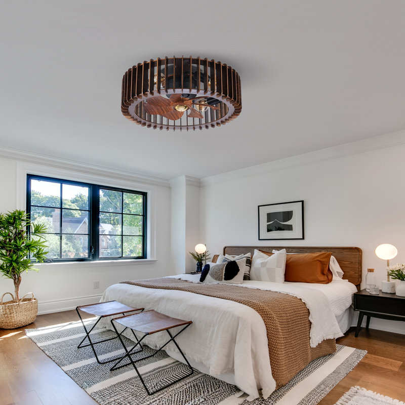Ventilateur de plafond encastré en bois 20 po avec lumières, Fandelier avec télécommande et moteur DC réversible