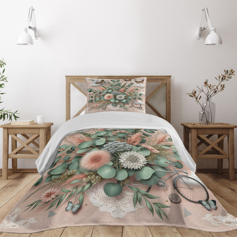Polyester Floral Coverlet, Twin Coverlet + 1 Standard Shams