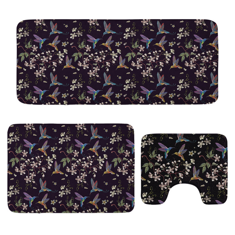  Ensemble de 3 tapis de salle de bain Cherry Blossom multicolore