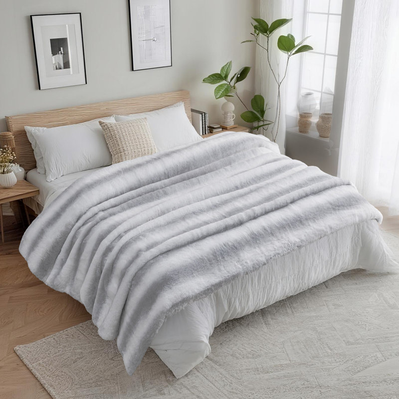Jeté en fausse fourrure de luxe - Jeté de lit épais et épais, Simple extra long, Blanc