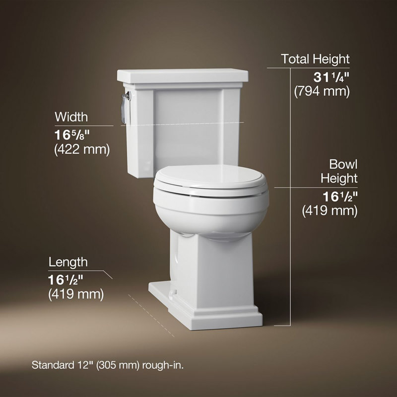 Tresham® 1.28 GPF Water Efficient Elongated Two-Piece Toilet (Seat Not Included), White, Left-Hand