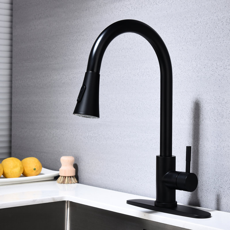 Pull Out Spray Kitchen Faucet In Matte Black Stainless Steel, Rust Surface Treatment, Single Handle For Water Adjustment Finish, Regulation