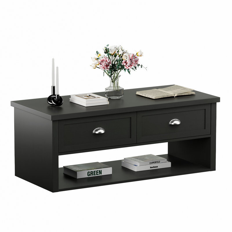 Table basse Farmhouse avec 2 tiroirs pour le salon, noir, Noir