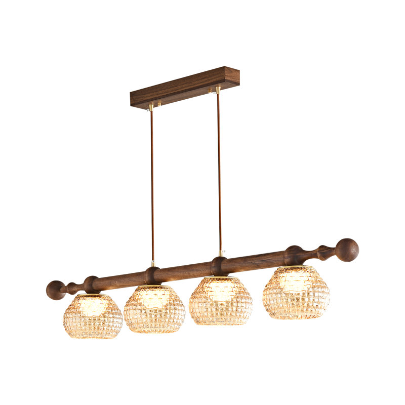 Luminaire suspendu en bois de noyer noir nordique à 4 têtes
