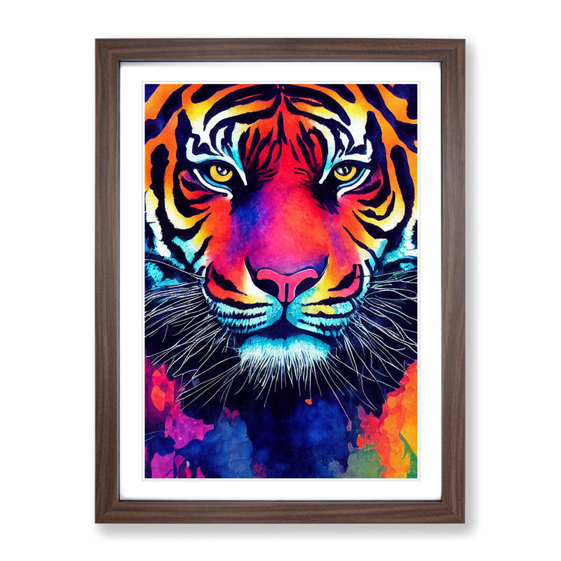 Painted Tiger No.3 Abstract - Framed Print, 64cm H x 46cm W, Walnut