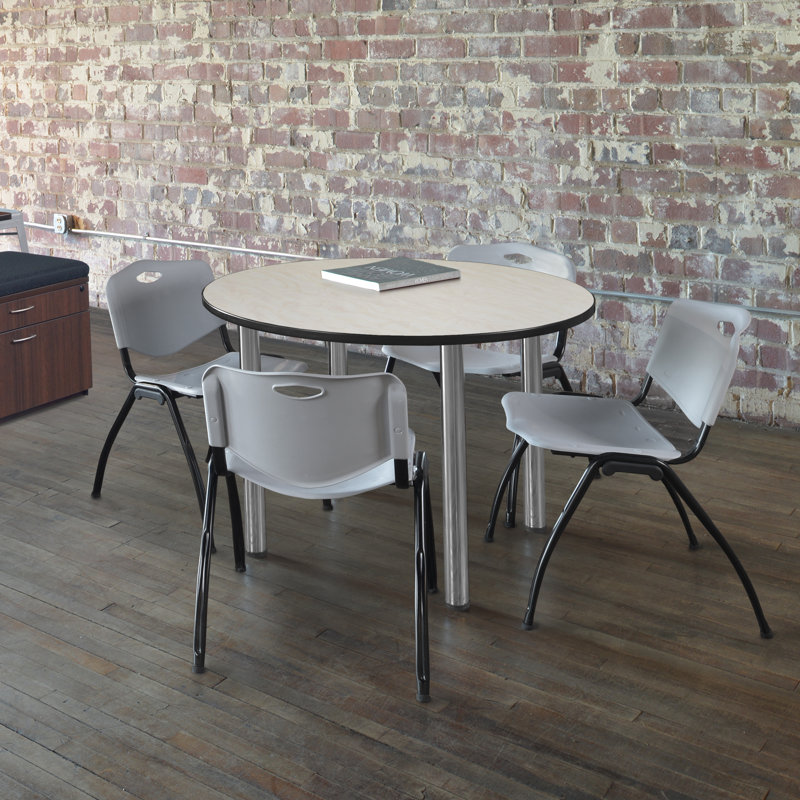 Plateau de table Kee, 4 chaises empilables, Bourgogne, 29" H x 36" W x 36" D, Cherry/Chrome