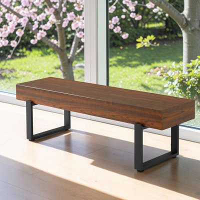 59" Farmhouse Wood Bench, Modern Entryway Shoe Bench with Heavy-Duty Metal Legs, End of Bed Bench for Bedroom, Kitchen  Dining Room