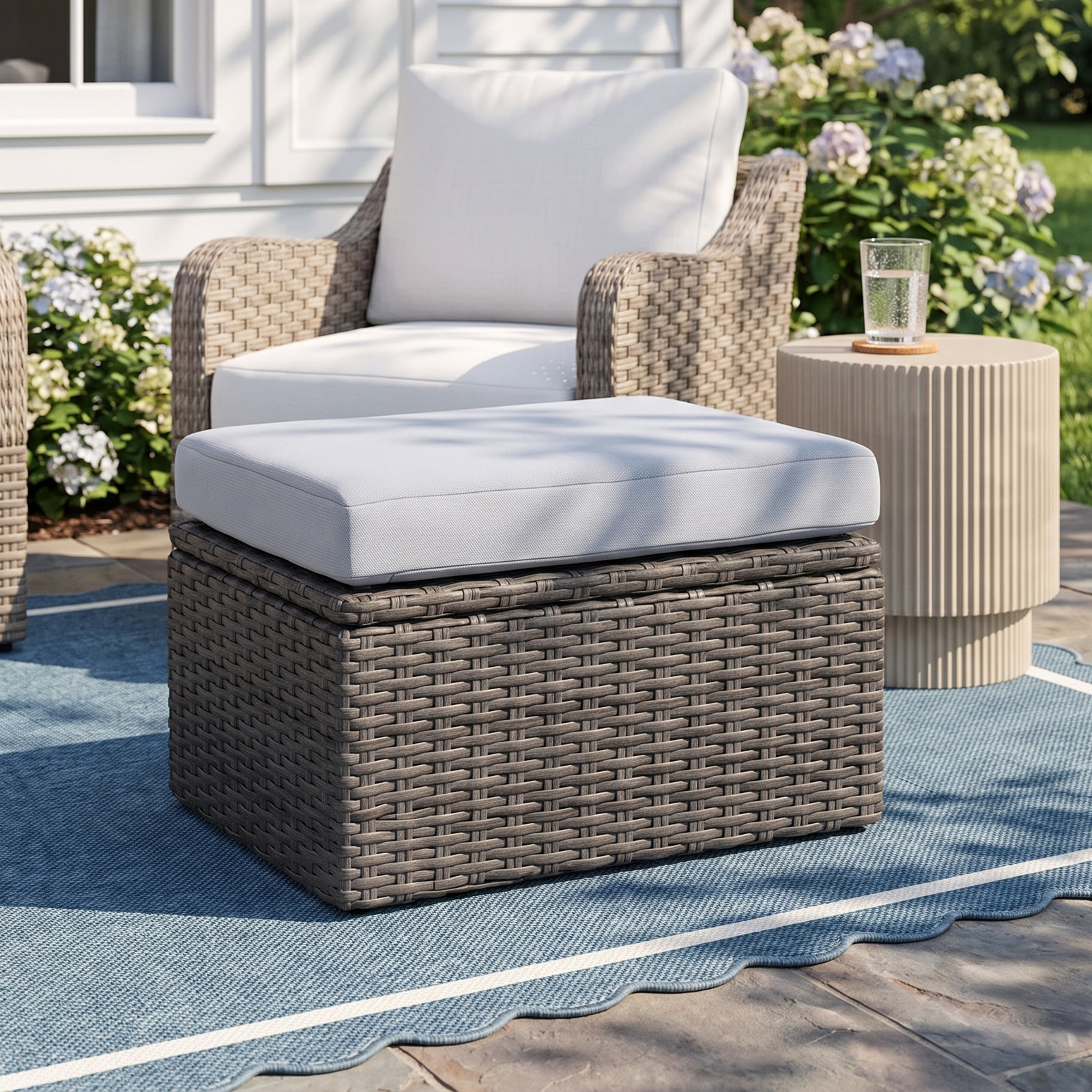 Wicker Outdoor Ottoman with Cushion