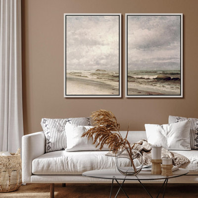 Coastal Beach " Dynamic Oceanfront Vibrant Seashore " 2 - Pieces