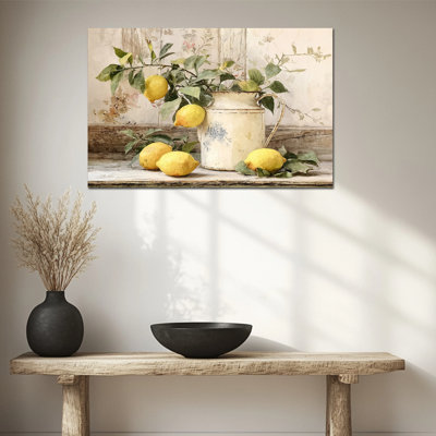 Art mural de citron, art mural de toile de citron, décoration murale de cuisine de citron, art mural fruits rétro italien pour la cuisine, affiche méditerranéenne pour impressions murales 20 po x 30 po