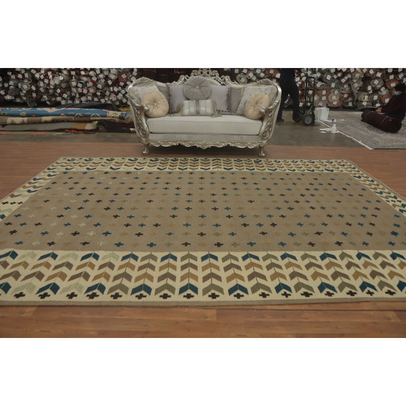 Tapis oriental brun en laine Kilim 10 x 13