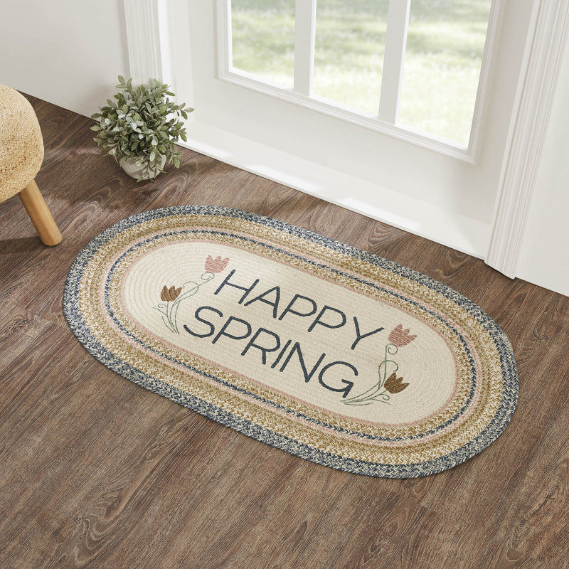 Tapis ovale tressé à la main bleu / brun / beige Arcelin, Ovale 2 pi 3 po x 4 pi