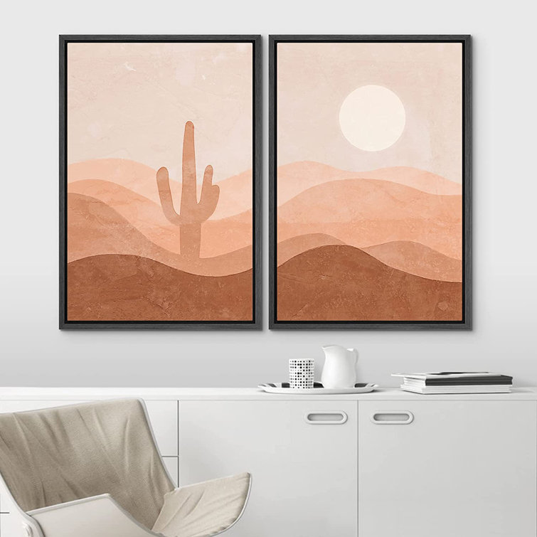 IDEA4WALL Cactus Shining Sun Desert Valley Landscape Framed On Canvas  Pieces Print Wayfair