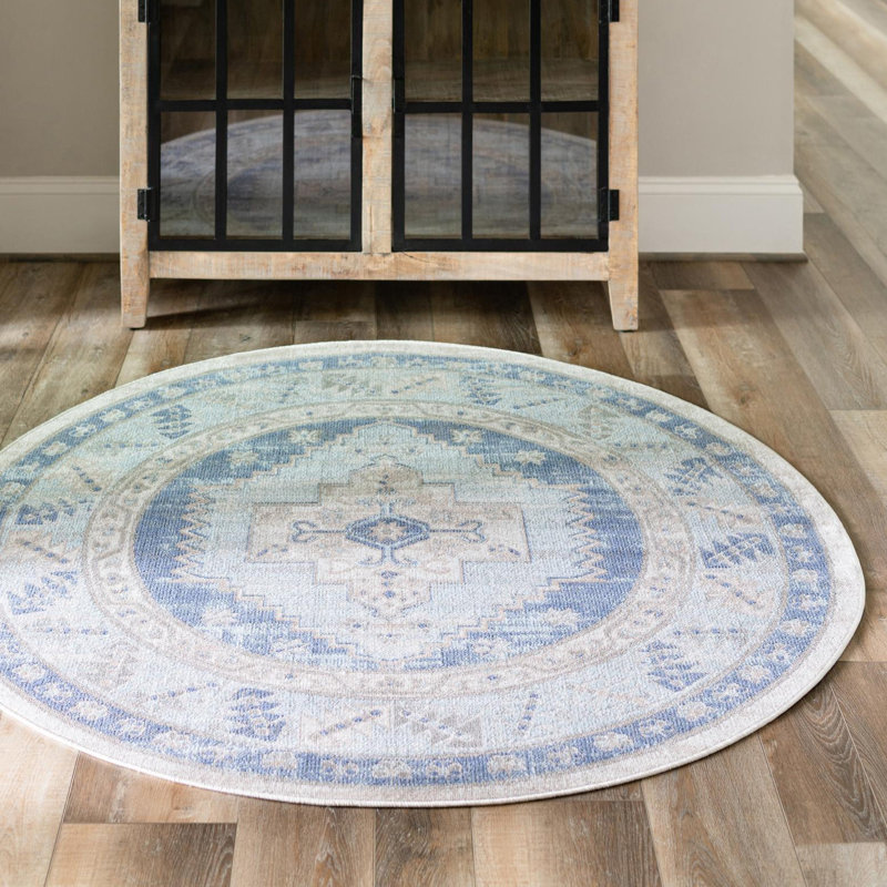 Tapis bleu ciel Parchette, Rond 7 pi 10 po