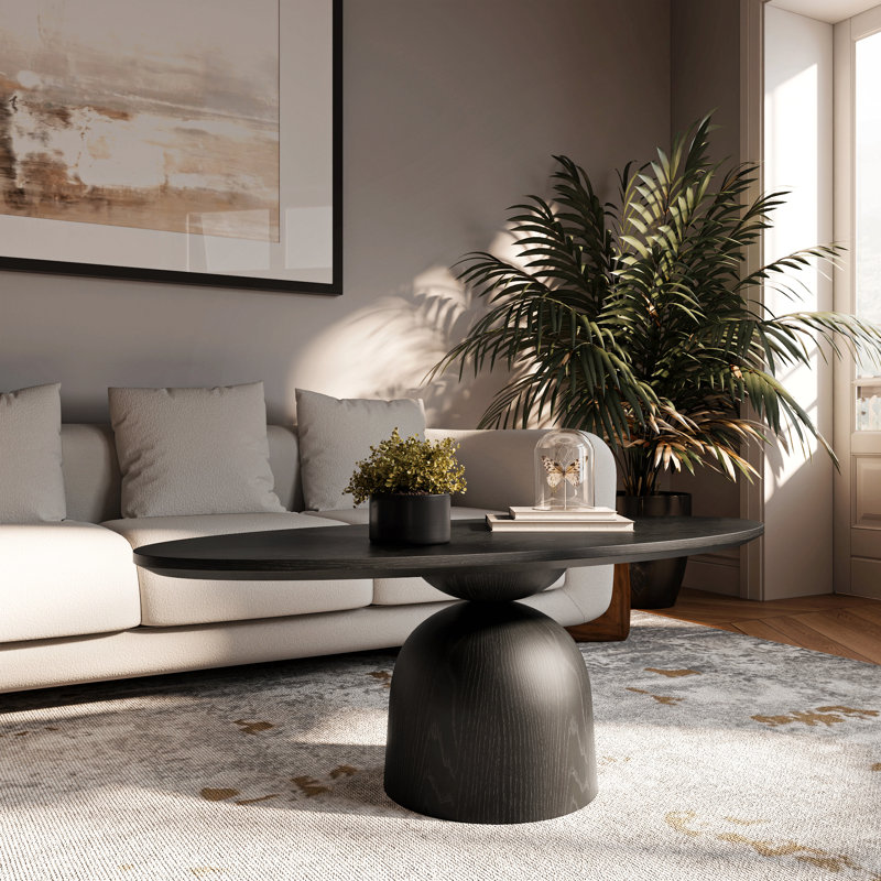 Table basse longue en bois massif avec petit piédestal noir pour le salon et tout petit espace, bureau de chambre à coucher de café