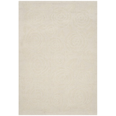 Block Rose Floral Handmade Tufted Wool Beige Area Rug