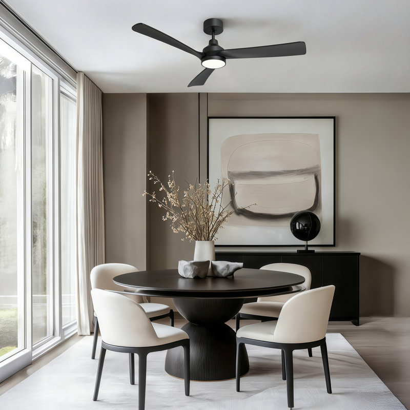 52" Modern Ceiling Fan with Light & Remote, High-Airflow 6-Speed Timer, Low Noise DC Motor, 3CCT & Dimmable ﻿, Black, Black