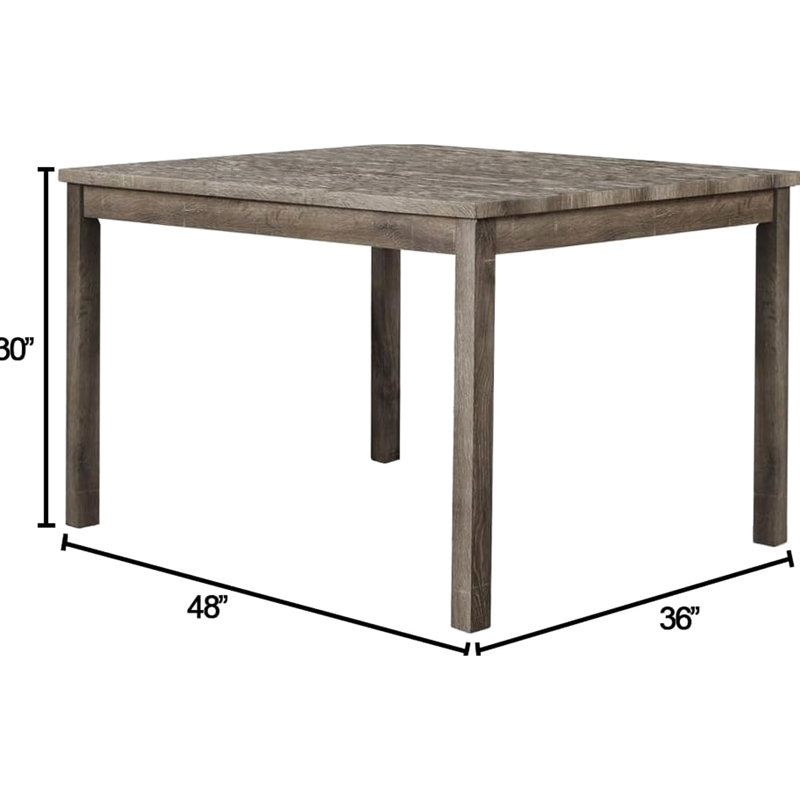 5 pièces de style transitionnel Mid-Century avec table rectangulaire en bois de 48 po et 4 chaises rembourrées en mélange de lin, finition vieillie: conception en chêne pour une atmosphère détendue
