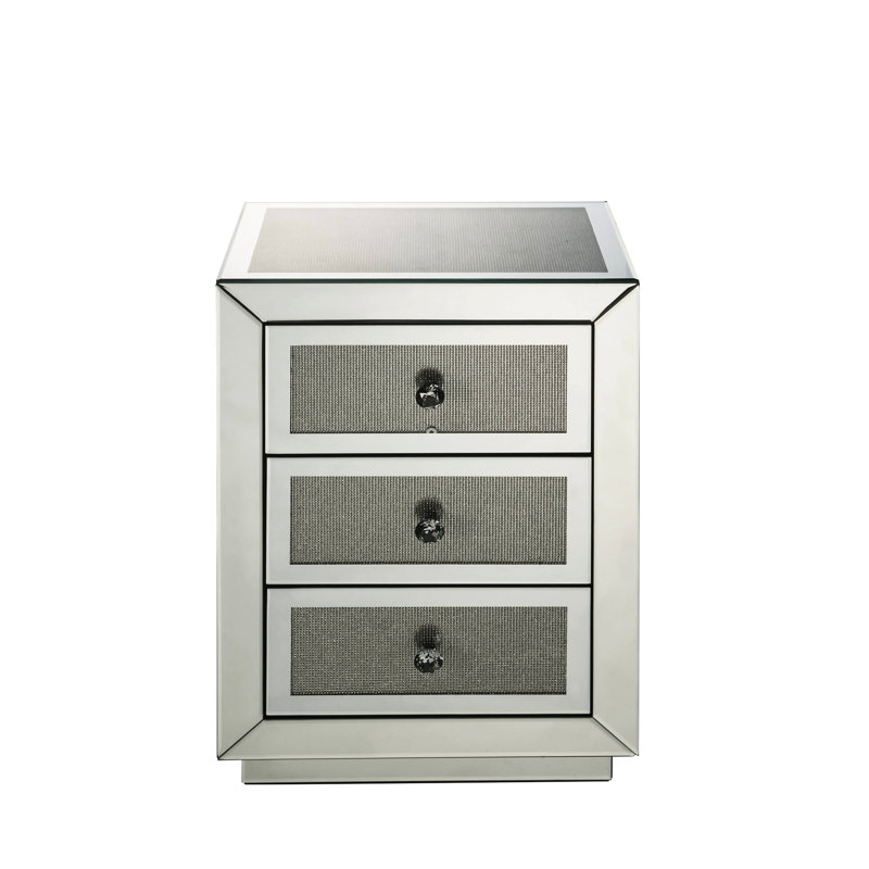 Table de bout rectangulaire à 3 tiroirs de luxe avec miroir et faux diamants de luxe avec cadre spacieux en bois synthétique et 3 espaces, assemblé