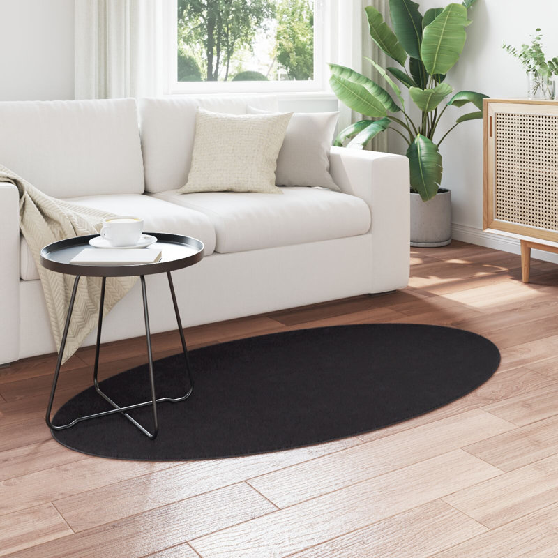 Rugs Black Synthetic Non-Slip Accent Rug, Oval 80 x 150 cm