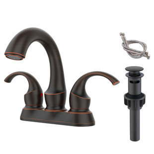 Swan Style 4-Inch Centerset Bathroom Faucet, Oil Rubbed Bronze Finish With Aerator And Pop-Up Drain